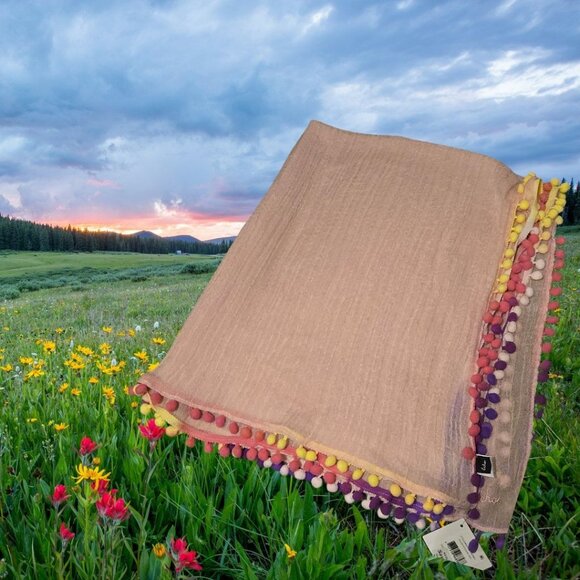 Echo New York Bloomingdales Exclusive Pink Scarf With Multicolor Pom-Pom Trim - Picture 6 of 9